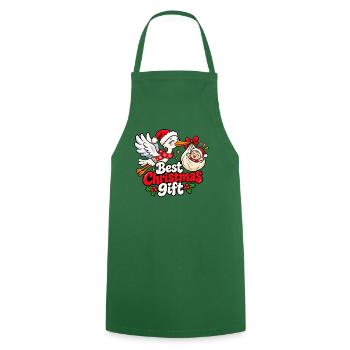 Weihnachtsstorch mit Geschenkpaket - Kochschürze - Grün - Vorne - AI Model Male 185 dark (185cm)