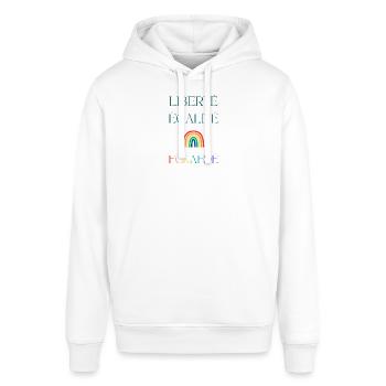 LIBERTÉ EGALITÉ FCKAFDÉ - Regenbogen Design FCKAFD - Stanley/Stella Unisex Hoodie SOUNDER - Weiß - Vorne - Alina (178cm) & Michal (187cm)