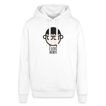 I love Nerds - Nerd mit Brille Minimalistisch - Stanley/Stella Unisex Hoodie SOUNDER - Weiß - Vorne - Alina (178cm) & Michal (187cm)
