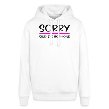 Sorry Sind Die Hormone Frauen Spruch - Stanley/Stella Unisex Hoodie SOUNDER - Weiß - Vorne - Alina (178cm) & Michal (187cm)
