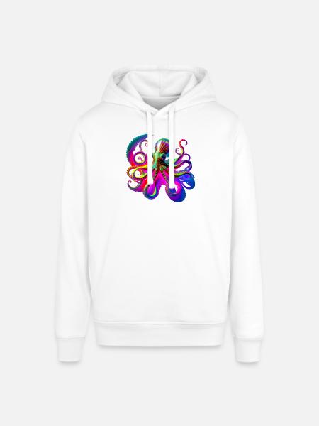 Psychedelic Neon Octopus - Stanley/Stella SOUNDER Unisex Hoodie - white