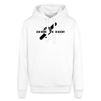 Ich höre dich nicht. Taub, schwerhörig. Lippenlesen - Stanley/Stella Unisex Hoodie SOUNDER - Weiß - Vorne - Alina (178cm) & Michal (187cm)