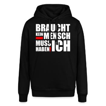 Braucht Kein Mensch Muss Ich Haben - Stanley/Stella Unisex Hoodie SOUNDER - Schwarz - Vorne - Alina (178cm) & Michal (187cm)