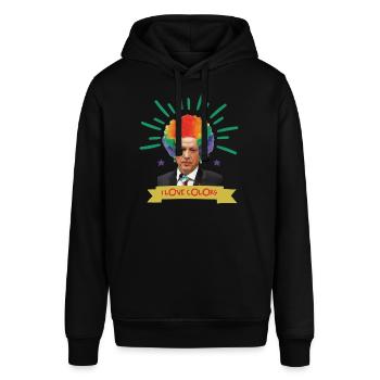 Grinsender Erdogan Clownsfrisur - Stanley/Stella Unisex Hoodie SOUNDER - Schwarz - Vorne - Alina (178cm) & Michal (187cm)
