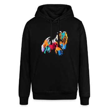Lebhafter Shetland Hütehundfreund - Stanley/Stella Unisex Hoodie SOUNDER - Schwarz - Vorne - Alina (178cm) & Michal (187cm)