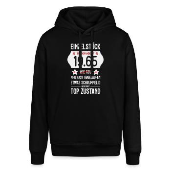 61. GEBURTSTAG 1965 EINZELSTÜCK PREISSCHILD - Stanley/Stella Unisex Hoodie SOUNDER - Schwarz - Vorne - Alina (178cm) & Michal (187cm)