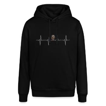 Herzschlag Eule - Weiße EKG Linie mit Kauz - Stanley/Stella Unisex Hoodie SOUNDER - Schwarz - Vorne - Alina (178cm) & Michal (187cm)