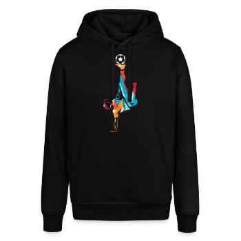 Kreativer Freestyle Fußballkick - Stanley/Stella Unisex Hoodie SOUNDER - Schwarz - Vorne - Alina (178cm) & Michal (187cm)
