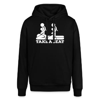 Nimm Platz - Sexstellung - Piktogramm Dreier - Stanley/Stella Unisex Hoodie SOUNDER - Schwarz - Vorne - Alina (178cm) & Michal (187cm)