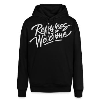 Refugees Welcome - Stanley/Stella Unisex Hoodie SOUNDER - Schwarz - Vorne - Alina (178cm) & Michal (187cm)