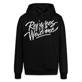 Refugees Welcome - Stanley/Stella Unisex Hoodie SOUNDER - Schwarz - Vorne - Alina (178cm) & Michal (187cm)