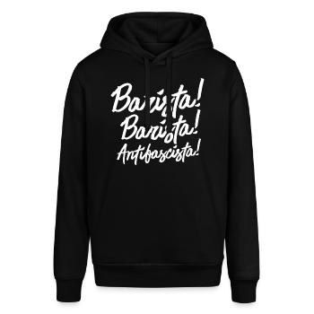 Barista, Barista. Antifascista! - Stanley/Stella Unisex Hoodie SOUNDER - Schwarz - Vorne - Alina (178cm) & Michal (187cm)