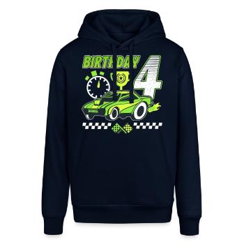 4. Geburtstag Rennwagen 4 Jahre alt Rennfahrer - Stanley/Stella Unisex Hoodie SOUNDER - Navy - Vorne - Alina (178cm) & Michal (187cm)