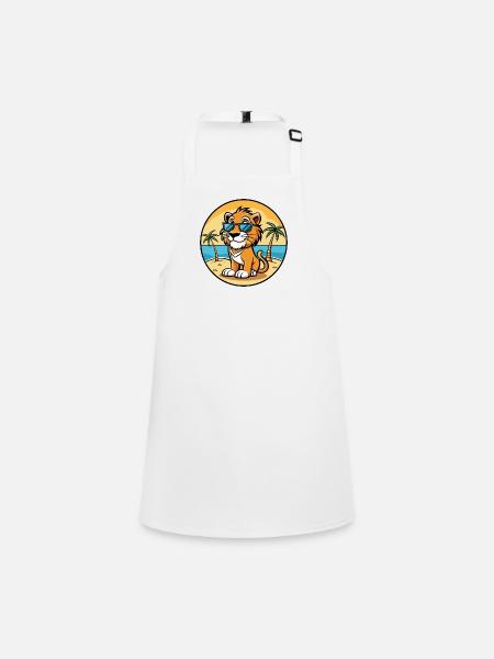 Liger Hybrid Lion Tiger Cat Breed Cartoon Beach - Children's Apron - white - Front