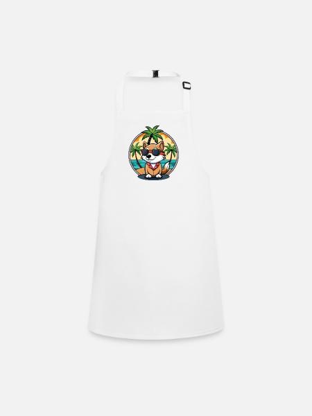 Kai Ken Dog Breed Cartoon Sunglasses Beach - Children's Apron - white - Front