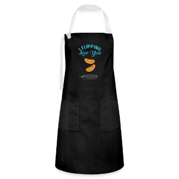 Goldbrauner Pfannkuchen Frühstück - Kontrastschürze - Schwarz/Weiß - Vorne - Zoe (177cm)