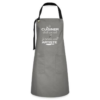 Tablier de cuisine humour - Tablier contrasté - gris/noir - Devant - Zoe (177cm)