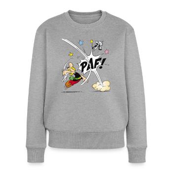 Asterix & Obelix - Asterix Faust - Frauen Premium Bio Pullover - Grau meliert - Vorne - Selfina (174cm)