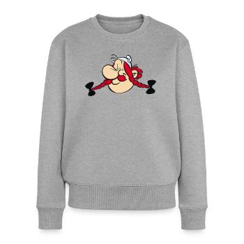 Asterix & Obelix - Obelix Gesicht - Frauen Premium Bio Pullover - Grau meliert - Vorne - Selfina (174cm)