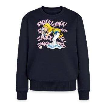 Asterix & Obelix - Falbala mit Idefix - Frauen Premium Bio Pullover - Navy - Vorne - Julia (174cm)
