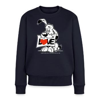 Asterix & Obelix Charakter Idefix - Frauen Premium Bio Pullover - Navy - Vorne - Julia (174cm)