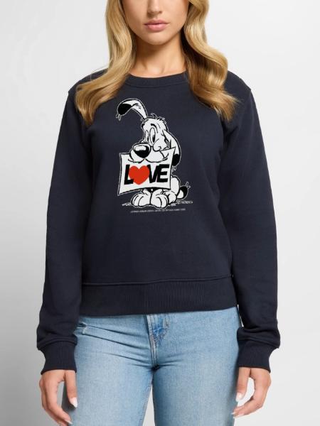 Asterix & Obelix Charakter Idefix - Frauen Premium Bio Pullover - Navy - Vorne - Julia (174cm)