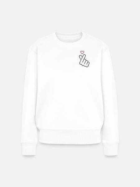 Koreanisches Handzeichen Herz - Liebe - Frauen Premium Bio Pullover - Weiß