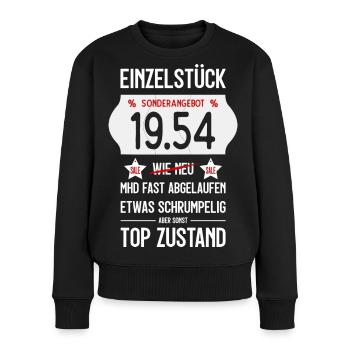 72. GEBURTSTAG 1954 EINZELSTÜCK PREISSCHILD - Frauen Premium Bio Pullover - Schwarz - Vorne - Julia (174cm)