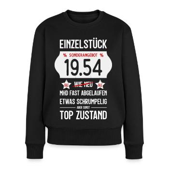 72. GEBURTSTAG 1954 EINZELSTÜCK PREISSCHILD - Frauen Premium Bio Pullover - Schwarz - Vorne - Julia (174cm)