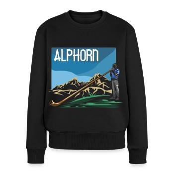 Majestätisches Alphorn Bergklang - Frauen Premium Bio Pullover - Schwarz - Vorne - Julia (174cm)