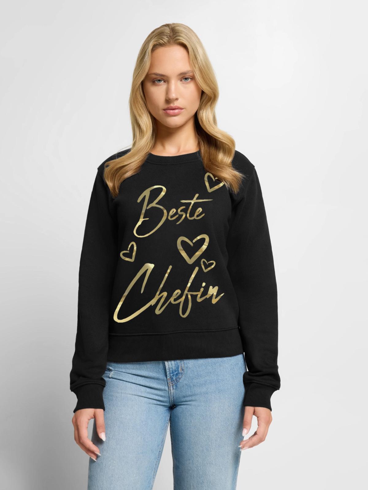 Beste Chefin - Frauen Premium Bio Pullover - Schwarz - Vorne - Julia (174cm)