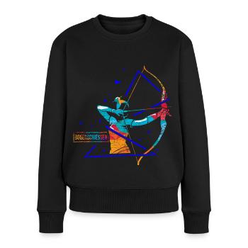 Geometrischer Bogenschütze Pfeilflug - Frauen Premium Bio Pullover - Schwarz - Vorne - Julia (174cm)