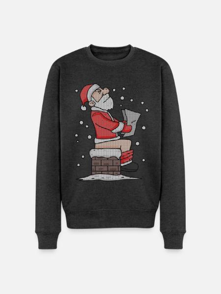 Père Noël assis sur la cheminée drôle - Pull Premium bio Homme - anthracite chiné