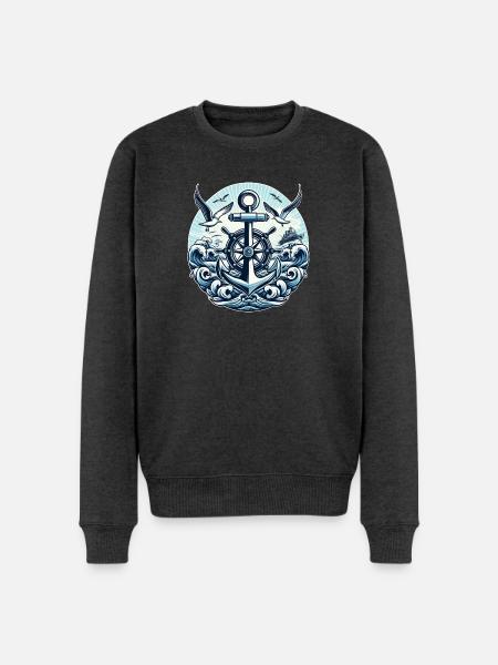 Anker Steuerrad Logo - Männer Premium Bio Pullover - Anthrazit meliert
