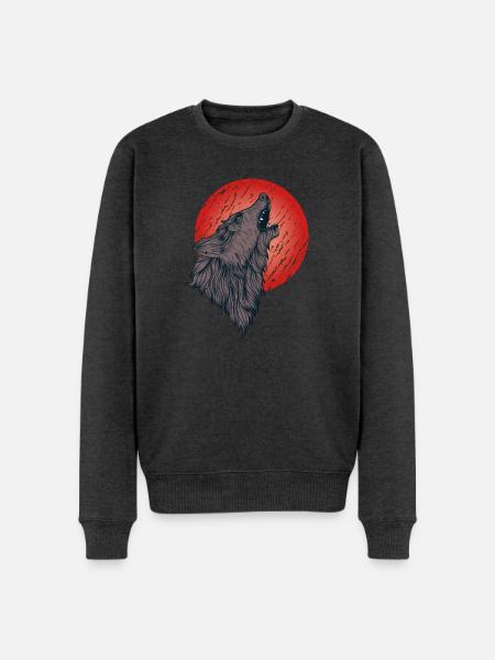 Howling wolf, full moon - Men's Premium Organic Jumper - heather anthracite