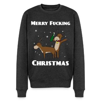 Merry Fucking Christmas Rentiere - Männer Premium Bio Pullover - Anthrazit meliert - Vorne - Thijin (182cm)