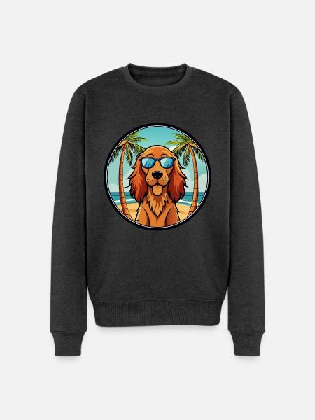 Irsk Setter Hund Race Tegneserie Solbriller Beach - Økologisk premium-sweatshirt til mænd - antracit meleret