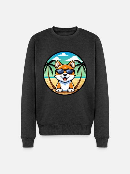 Hokkaido Hondenras Cartoon Zonnebril Strand - Mannen Premium Bio sweater - antraciet gemêleerd