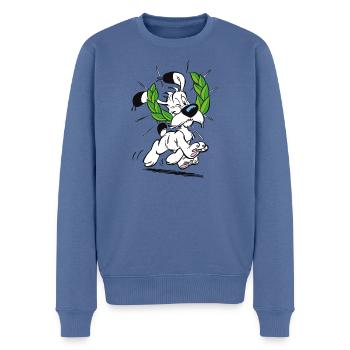 Asterix & Obelix Idefix Mit Lorbeerkranz - Männer Premium Bio Pullover - Taubenblau - Vorne - Nico (187cm)