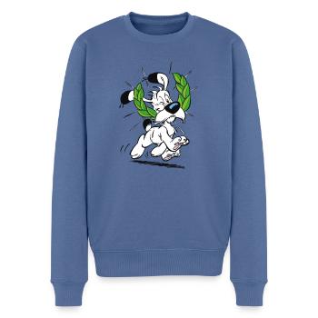 Asterix & Obelix Idefix Mit Lorbeerkranz - Männer Premium Bio Pullover - Taubenblau - Vorne - Nico (187cm)
