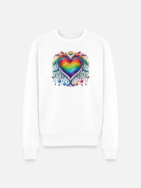 Rainbow Heart - Men's Premium Organic Jumper - white