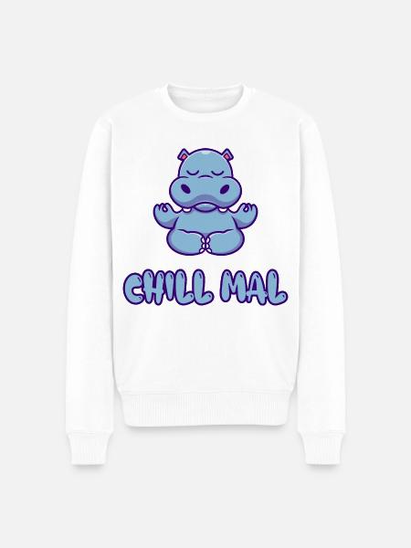Chill Mal Hippo Meditation - Männer Premium Bio Pullover - Weiß