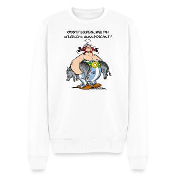 Obelix: Obst? Lustig wie du "Fleisch" aussprichst! - Männer Premium Bio Pullover - Weiß - Vorne - Thijin (182cm)