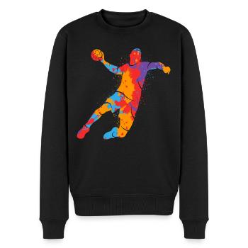 Handballspieler bunt Handballer Jungen Handball - Männer Premium Bio Pullover - Schwarz - Vorne - Nico (187cm)