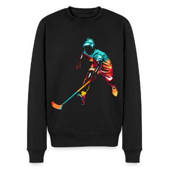 Reaktionsstarke Unihockey Torhüterin - Männer Premium Bio Pullover - Schwarz - Vorne - Nico (187cm)