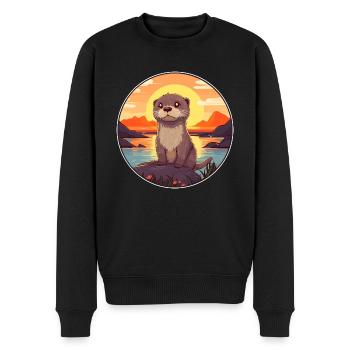 Otter buntes Aquarell Karikatur Kawaii Tier - Männer Premium Bio Pullover - Schwarz - Vorne - Nico (187cm)