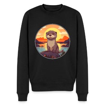Otter buntes Aquarell Karikatur Kawaii Tier - Männer Premium Bio Pullover - Schwarz - Vorne - Nico (187cm)
