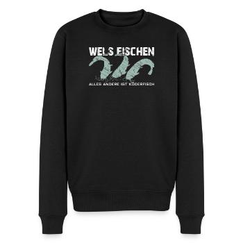 Wels angeln Waller fischen Team Waller - Männer Premium Bio Pullover - Schwarz - Vorne - Nico (187cm)
