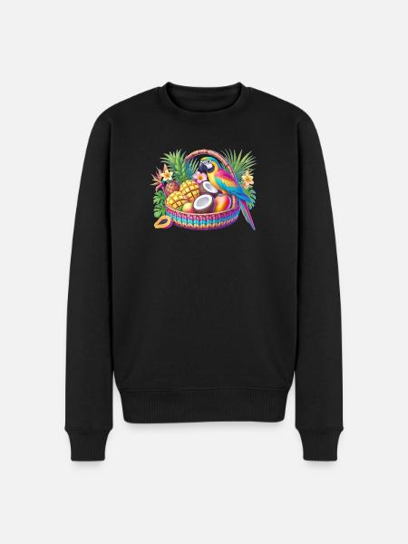 Obstkorb mit Papagei - Männer Premium Bio Pullover - Schwarz