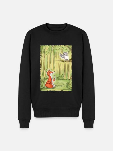 Waldgespräch: Fuchs und Eule - Männer Premium Bio Pullover - Schwarz